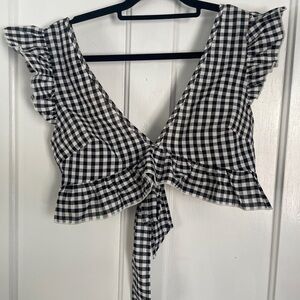 Matching Set High Waist Short and Crop Top Black and White Checkered